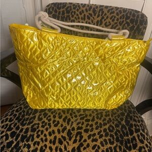 Gabaany Yellow Quilted Tote Bag NWT Patent Shine Rope Handle Y2K Festival